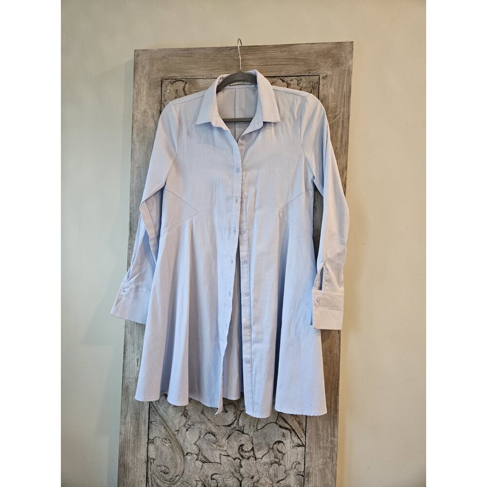 FRNCH Blue Sz S European Button Down Shirt Longslv Classic Collar Blouse Swing
